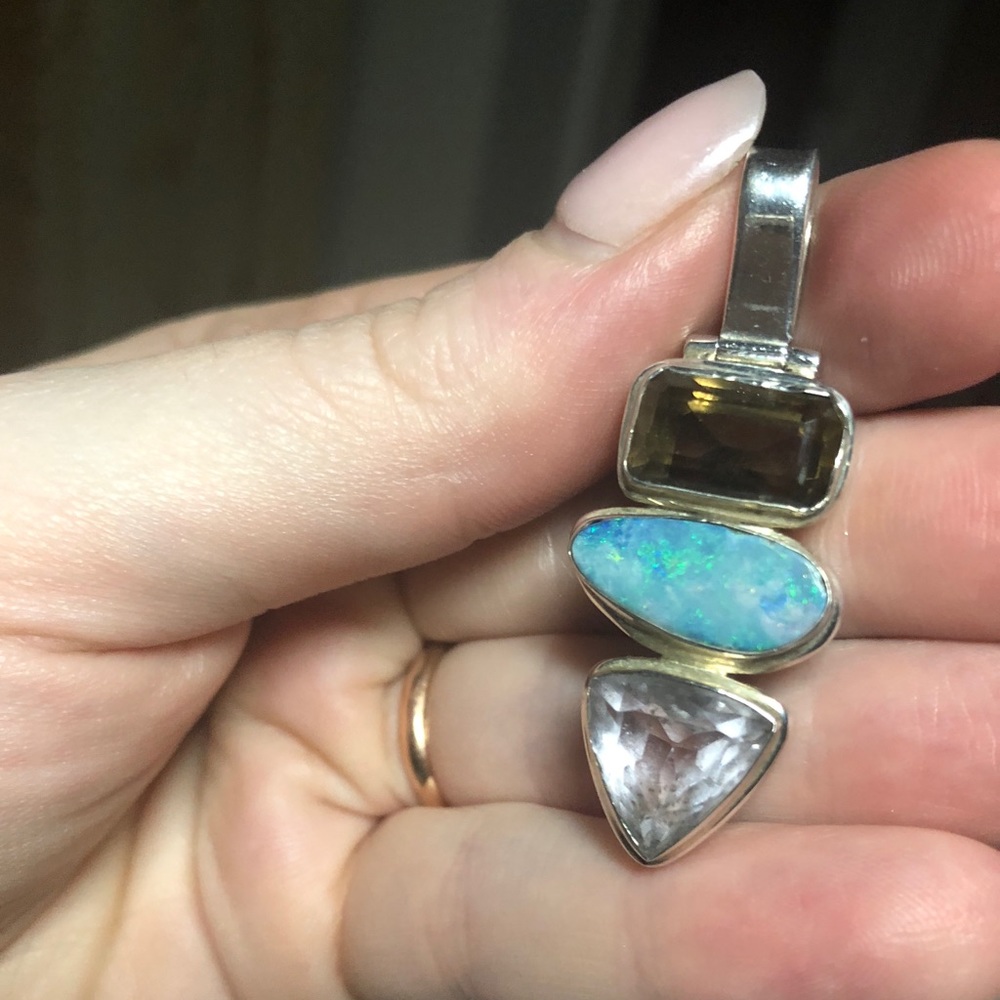 Sweet opal, amethyst & smoky quartz pendant 💎